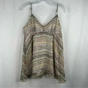 Context Vintage 100% Silk Crossover Striped Cami Tank Top Pleated Sheer Size 8